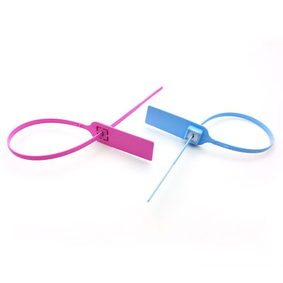 Pull Sello de plástico ajustado inserción de metal cola plana etiqueta de sello de seguridad desechable