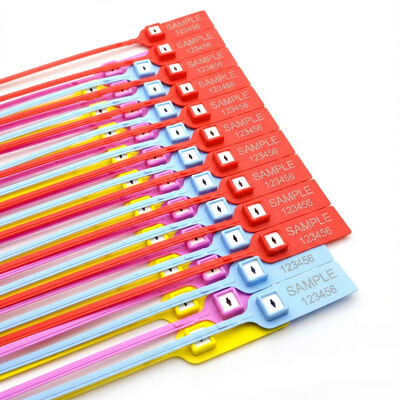 Pull Sello de plástico ajustado inserción de metal cola plana etiqueta de sello de seguridad desechable